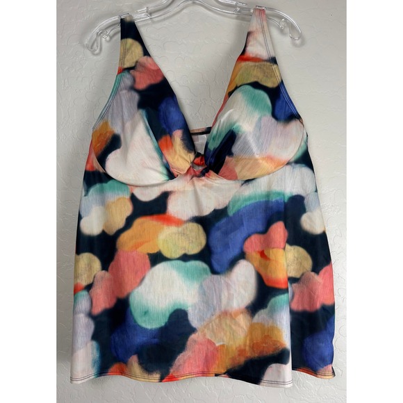 Cacique Other - Cacique Swim Lightly Lined Plunge Balconette Tankini Top Multicolor 44DD 2101